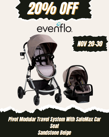 Evenflo Pivot Modular Travel System With SafeMax Car Seat - Sandstone Beige