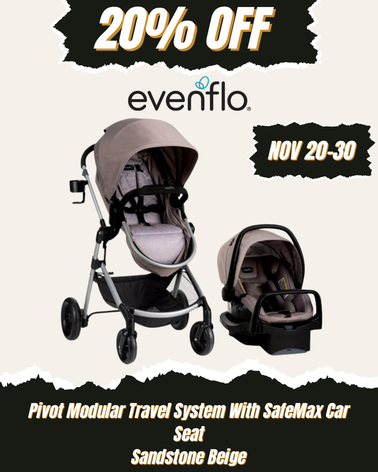 Evenflo Pivot Modular Travel System With SafeMax Car Seat - Sandstone Beige