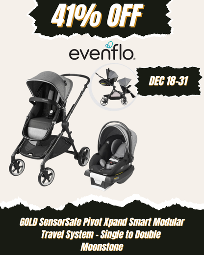 EVENFLO GOLD SensorSafe Pivot Xpand Smart Modular Travel System - Single to Double - Moonstone