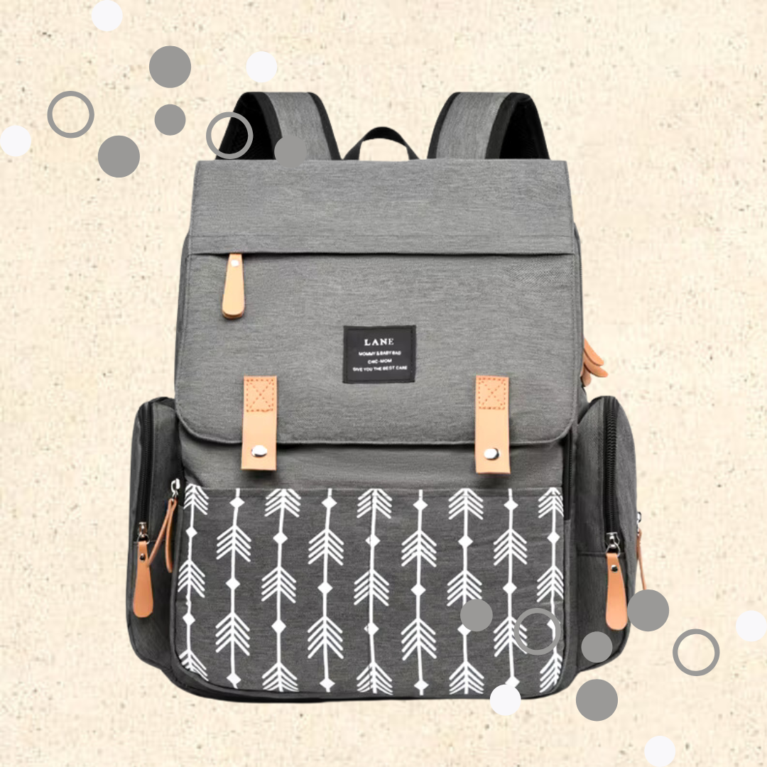 PRE-ORDER - Little Locals Diaper Rucksack - Grey + Arrows