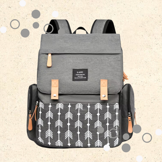 PRE-ORDER - Little Locals Diaper Rucksack - Grey + Arrows