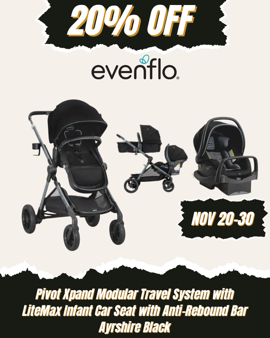 EVENFLO Pivot Xpand Modular Travel System with LiteMax Infant Car Seat with Anti-Rebound Bar (Ayrshire Black)