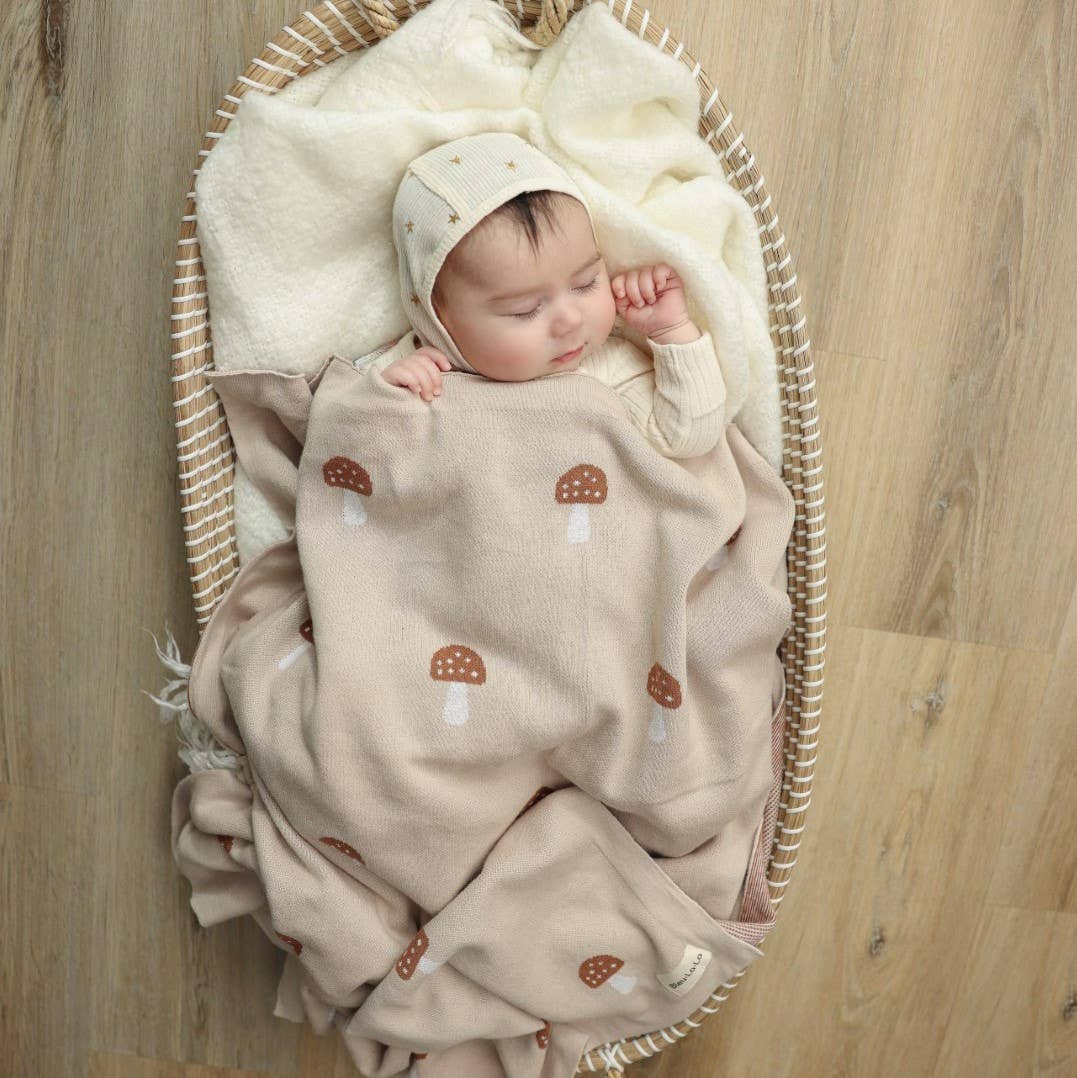 Bleu La La - 100% Luxury Cotton Swaddle Receiving Baby Blanket - Mushroom: Pink