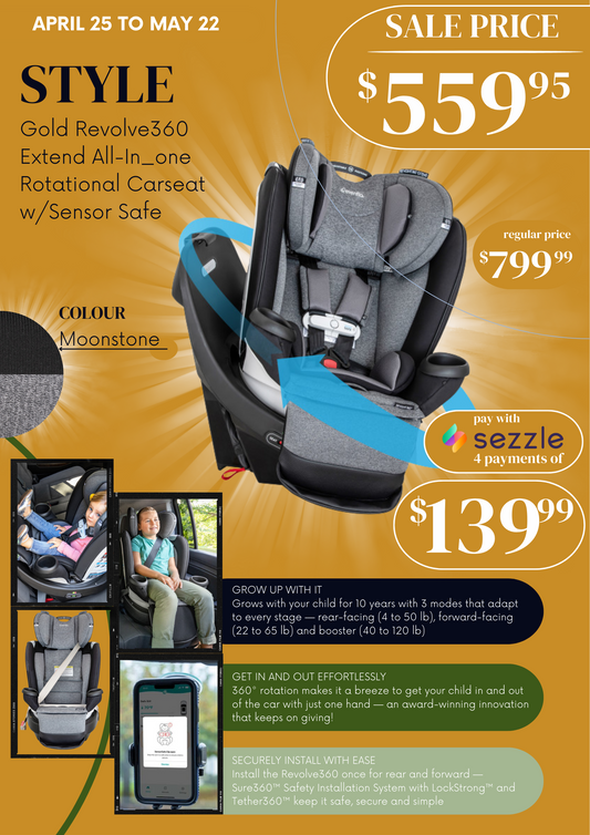 🚨ON SALE NOW🚨 Evenflo - Gold Revolve360 Extend All-in-One Rotational Car Seat with SensorSafe (Moonstone)