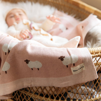 Bleu La La - 100% Luxury Cotton Swaddle Receiving Baby Blanket - Sheep: Baby Blue