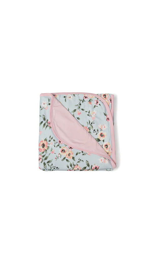 Everly Grey Baby - Bamboo Nursery Blanket - Blue Floral