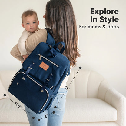 Explorer Diaper Bag Backpack, Changing Pad, Stroller Straps: Navy Blue