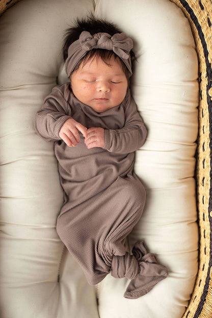 Three Little Tots - Knotted Newborn Gown - Cocoa Brown
