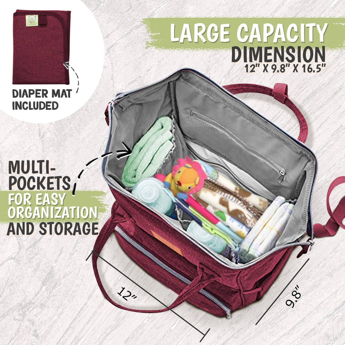 Original Diaper Bag Backpack, Baby Bags with Changing Pad: Wine Red