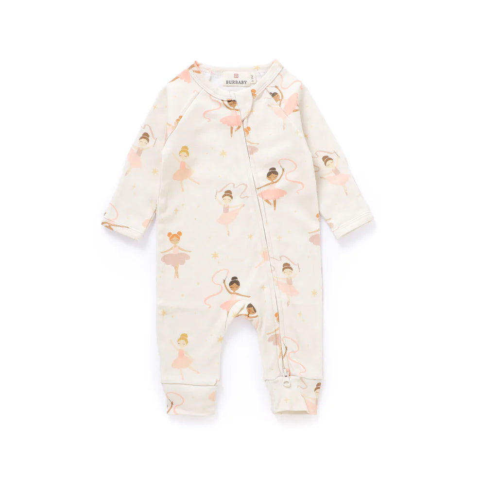 Ballerina Dreams Organic Cotton Two-Way Zipper Baby Romper