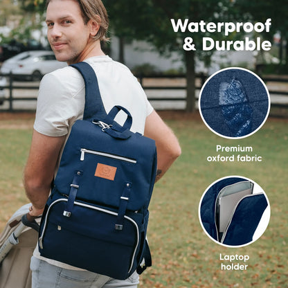 Explorer Diaper Bag Backpack, Changing Pad, Stroller Straps: Navy Blue