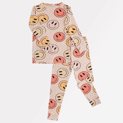 Pip + Phee - 2 Piece Bamboo Sets | LE Prints #4: Teal-smiley / 18-24M / Long Sleeves/Long Pants