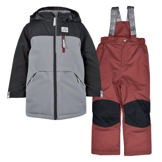 Perlimpinpin - Two Piece Kid Snowsuit - Black + Slate + Grenat