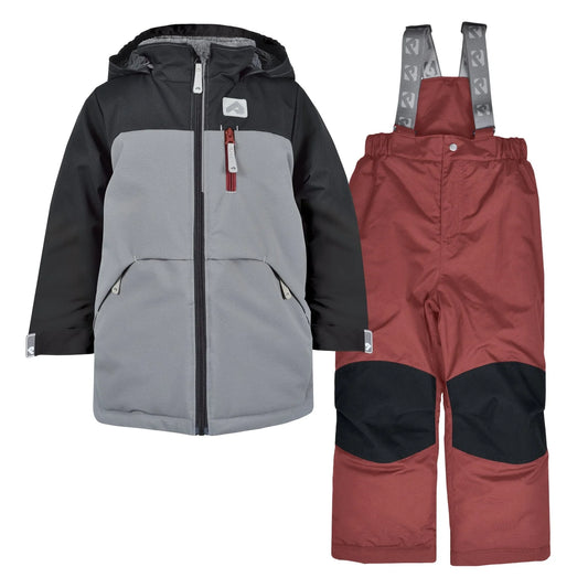 Perlimpinpin - Two Piece Kid Snowsuit - Black + Slate + Grenat