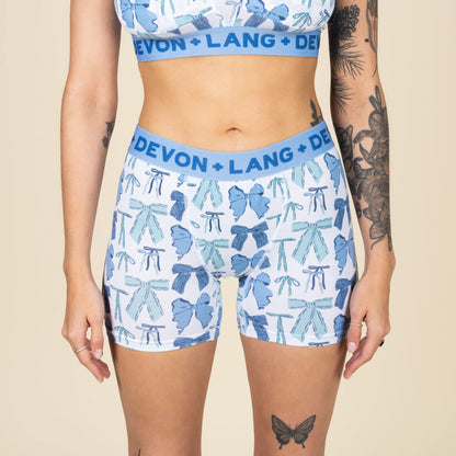 Devon Lang - Bria Women's Boxer Brief - Blue Bows
