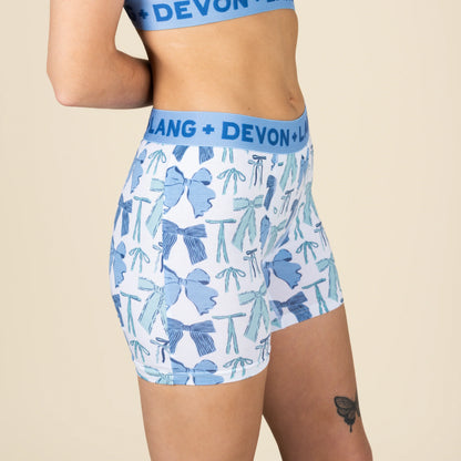 Devon Lang - Bria Women's Boxer Brief - Blue Bows