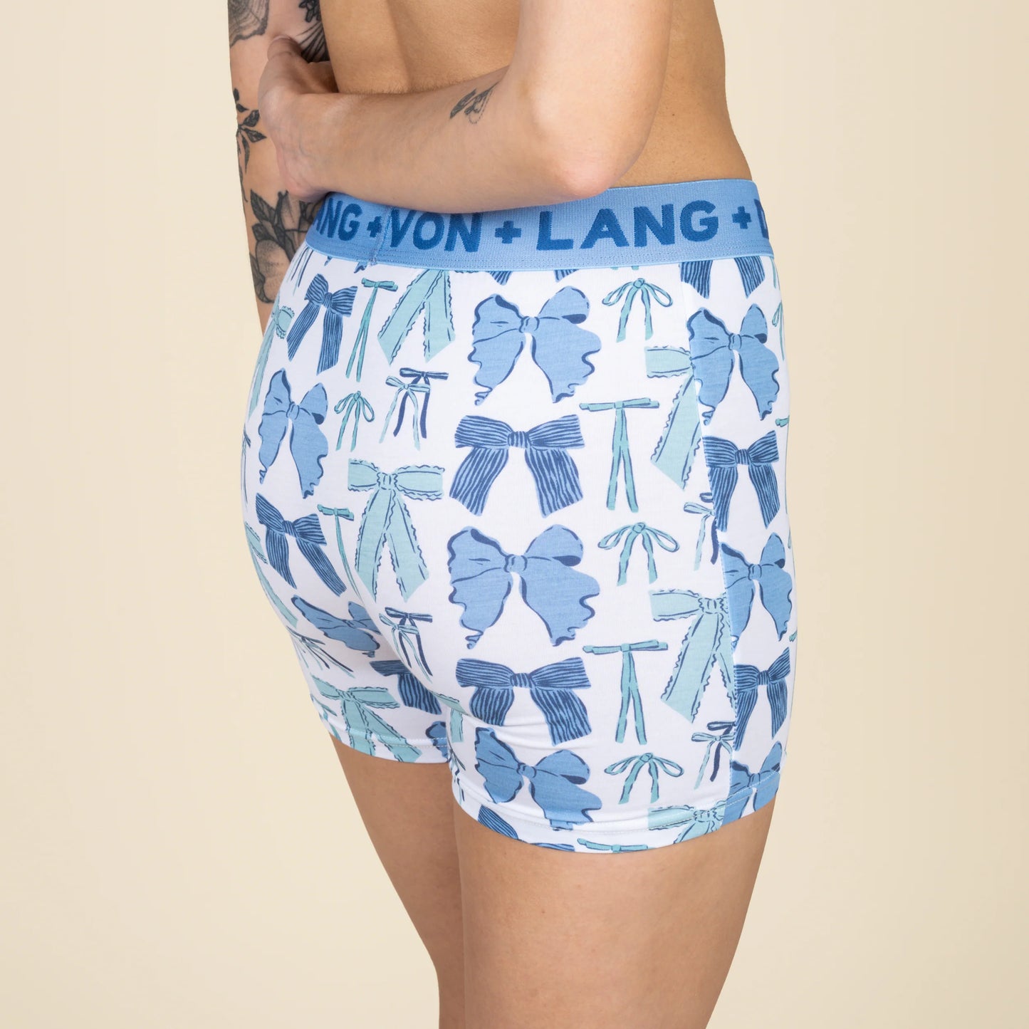 Devon Lang - Bria Women's Boxer Brief - Blue Bows