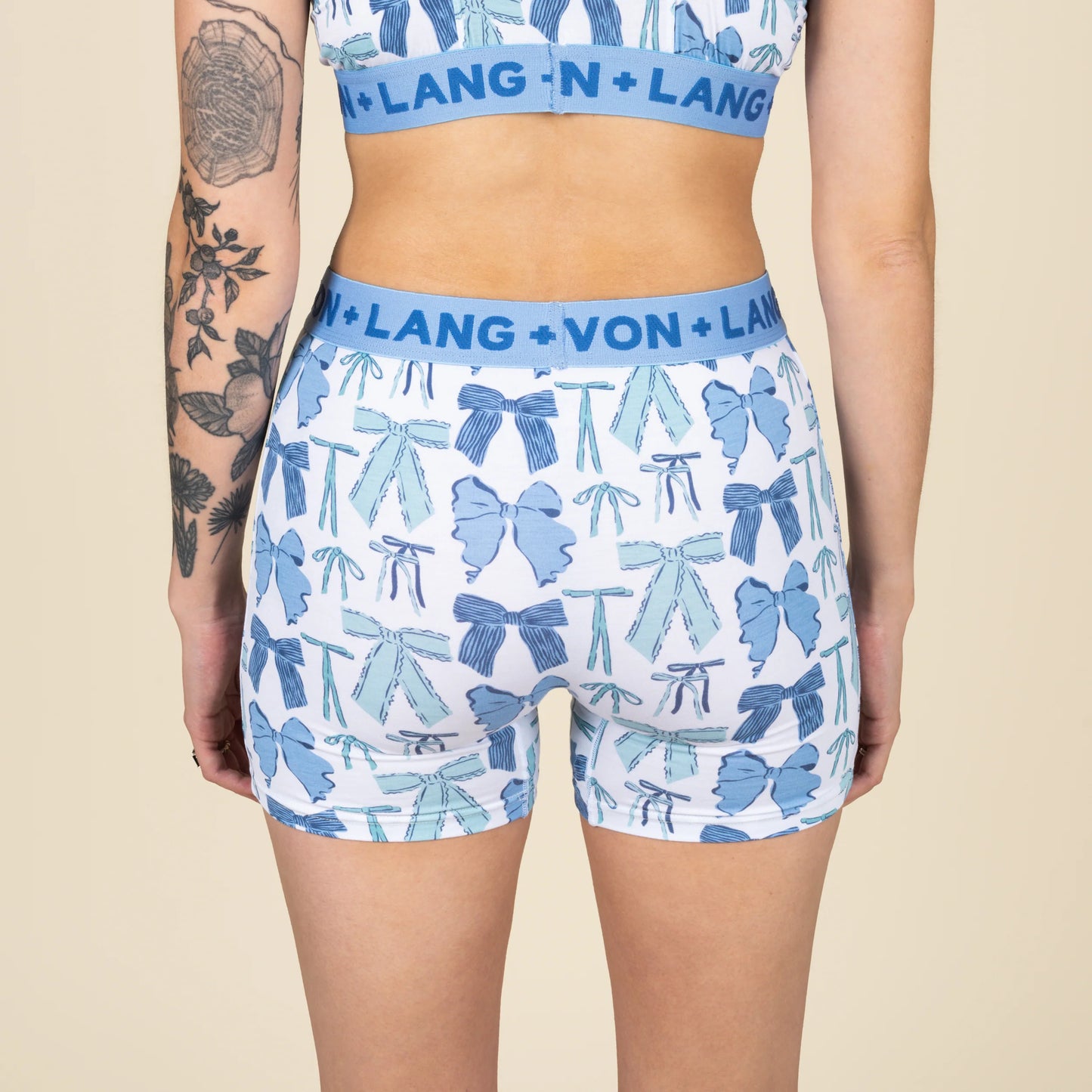 Devon Lang - Bria Women's Boxer Brief - Blue Bows