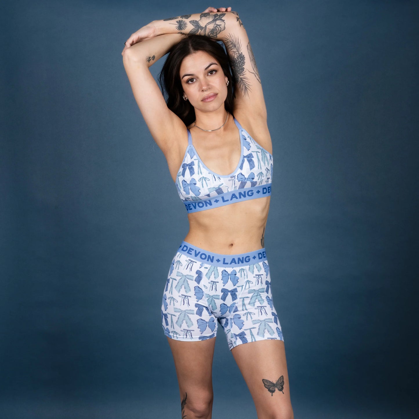 Devon Lang - Bria Women's Boxer Brief - Blue Bows
