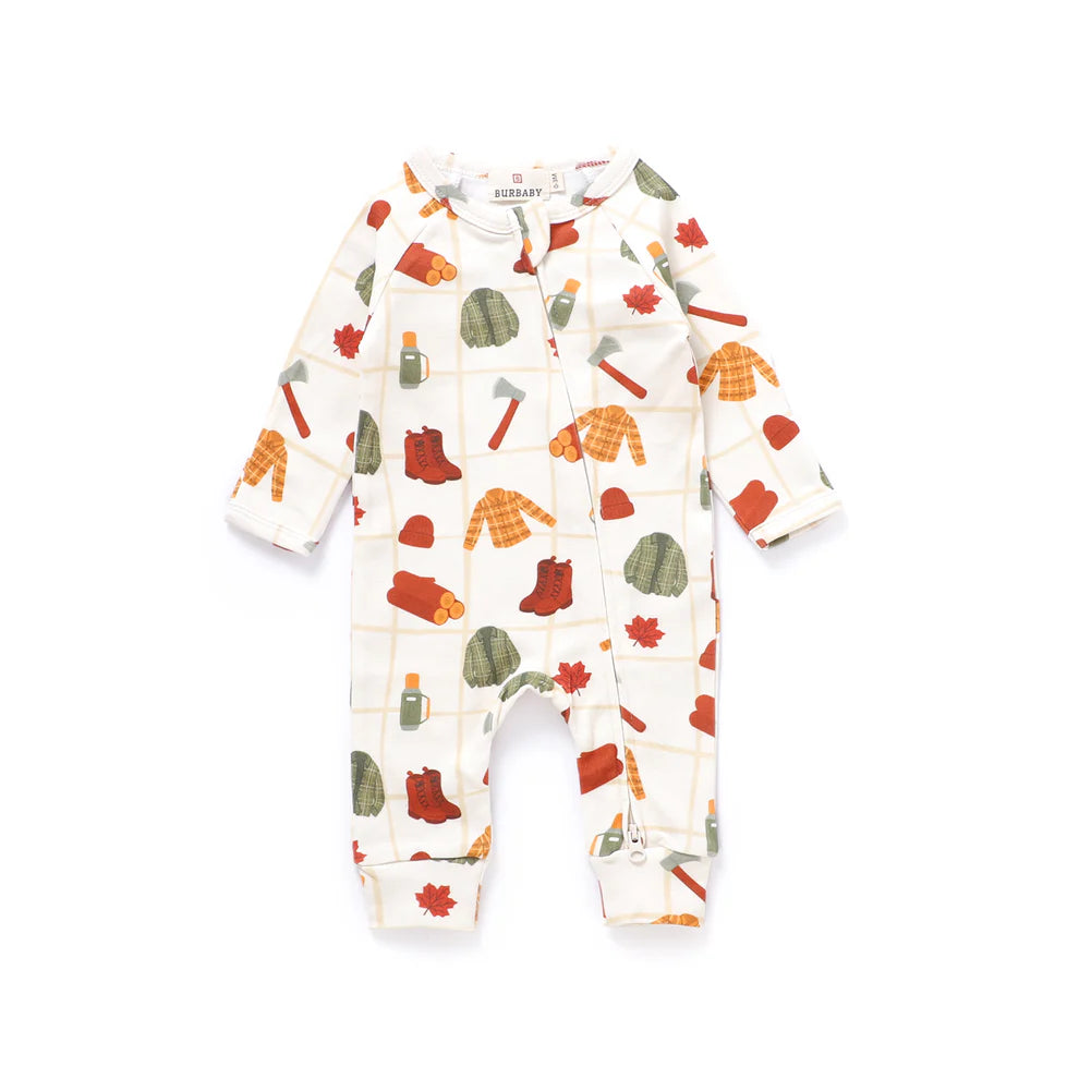 Lumberjack Organic Cotton Canadian Fall Two-Way Zipper Baby Romper