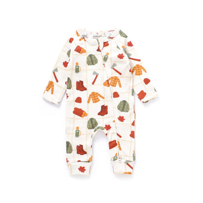 Lumberjack Organic Cotton Canadian Fall Two-Way Zipper Baby Romper