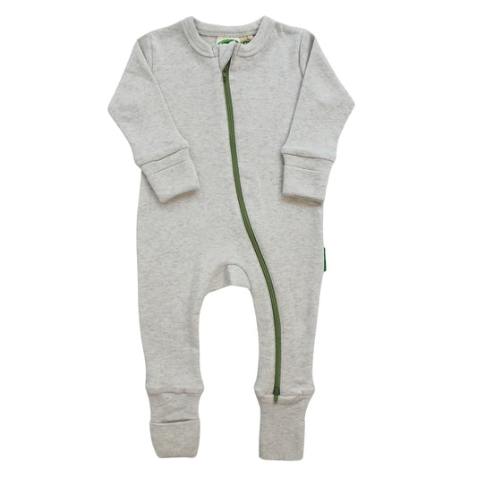 Light Grey - Parade Organics - Organic Melange "2-Way" Zipper Long Sleeve Romper