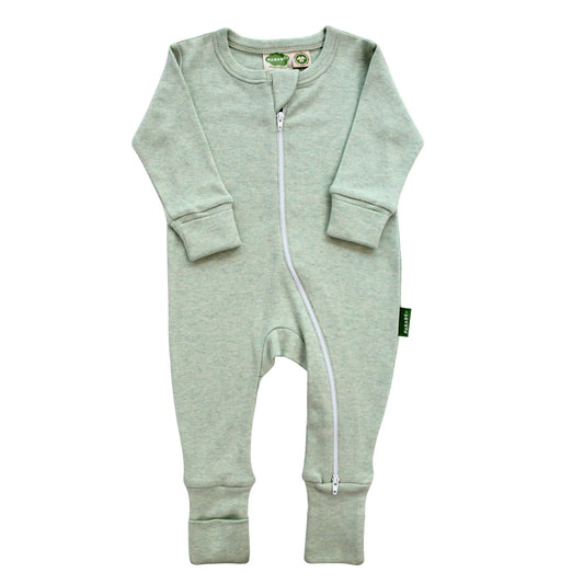 Green - Parade Organics - Organic Melange "2-Way" Zipper Long Sleeve Romper