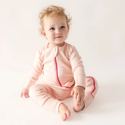 Blush - Parade Organics - Organic Melange "2-Way" Zipper Long Sleeve Romper