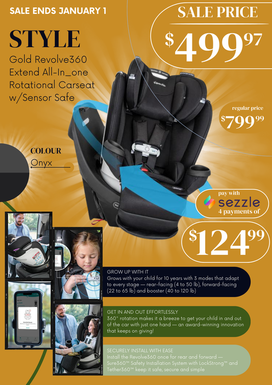 🚨 ON SALE NOW 🚨 Evenflo - Gold Revolve360 Extend All-in-One Rotational Car Seat with SensorSafe (Onyx Black)