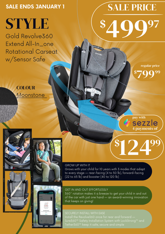 🚨 ON SALE NOW 🚨Evenflo - Gold Revolve360 Extend All-in-One Rotational Car Seat with SensorSafe (Moonstone)