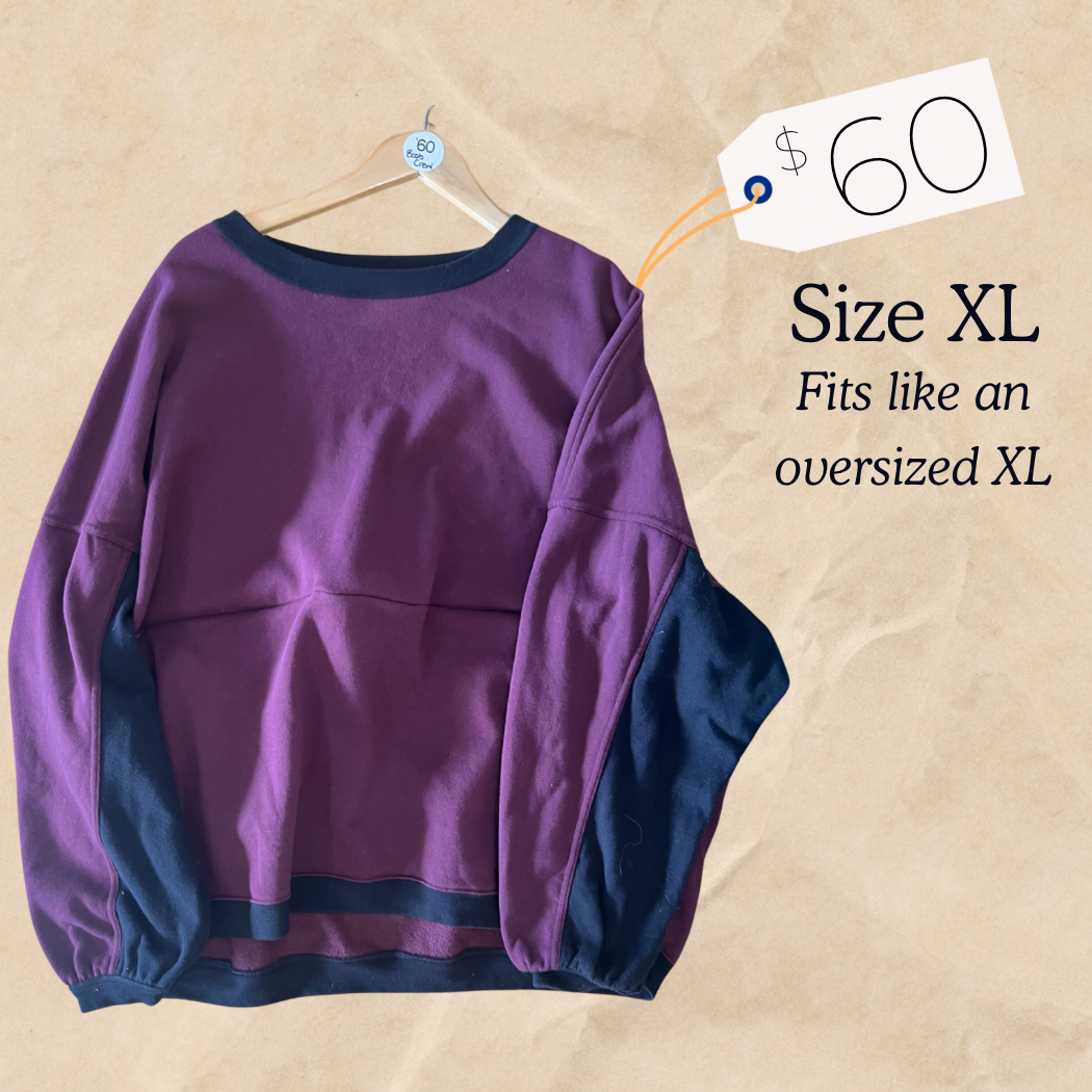 Purple + Black Crew - The Boob Crew - Upcycled Nursing Sweat Shirt