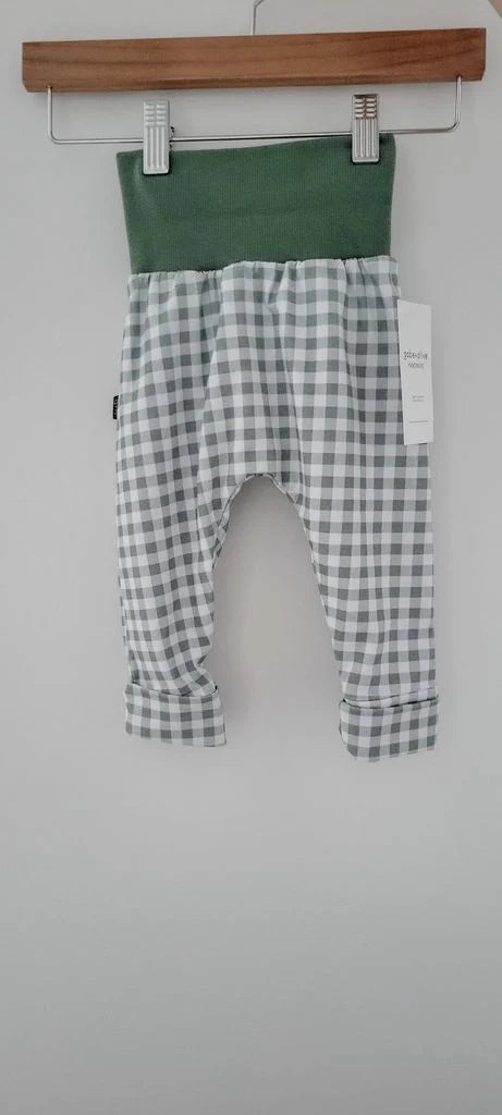 3-12 Months - gabe+olive - Green Gingham Grow With Me Pants
