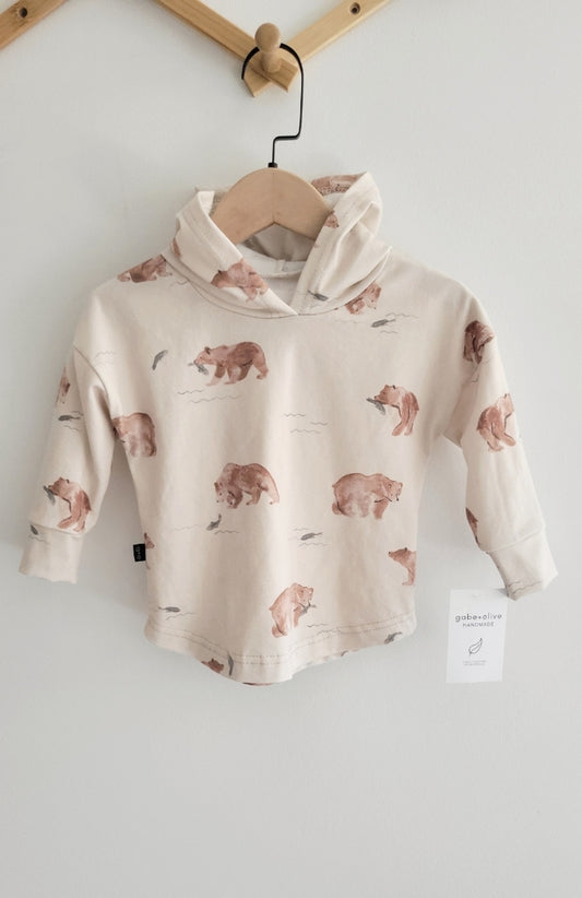 12-18 Months - gabe+olive Bears + Salmon Hooded Long Sleeve