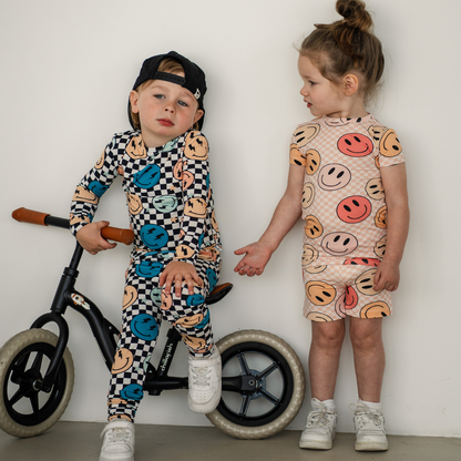Pip + Phee - 2 Piece Bamboo Sets | LE Prints #4: Peach-smiley / 3T / Long Sleeves/Long Pants