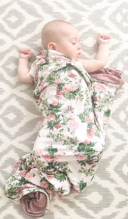 Everly Grey - Swaddle Blanket - Beige Floral