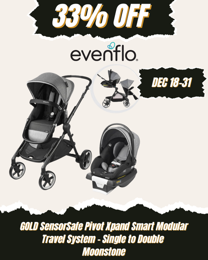 EVENFLO GOLD SensorSafe Pivot Xpand Smart Modular Travel System - Single to Double - Moonstone