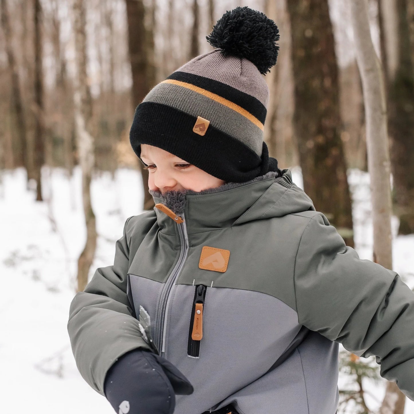 Perlimpinpin - Two Piece Kid Snowsuit - Army Black + Animals