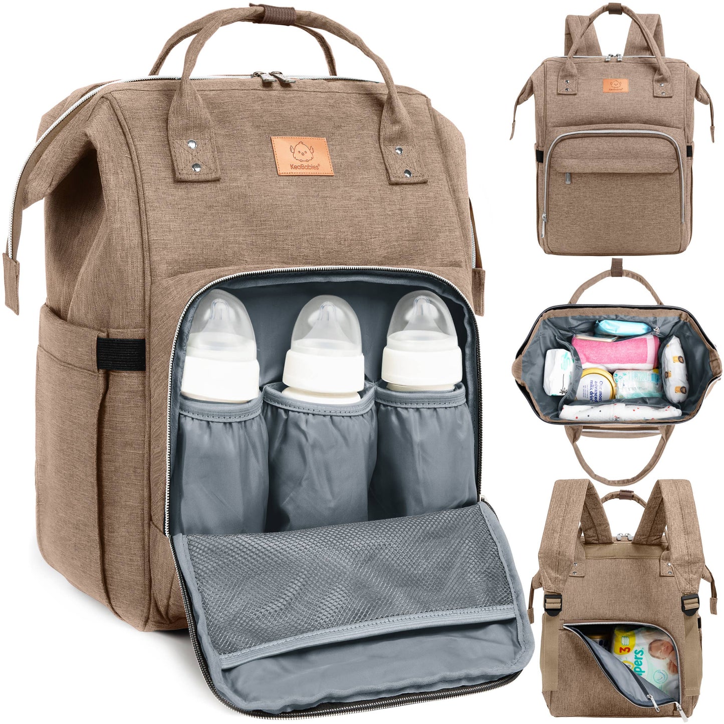 KeaBabies - Original Diaper Bag Backpack, Baby Bags with Changing Pad: Coffee Brown