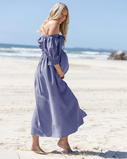 Angel Maternity - Amber Maternity Baby Shower Dress - Lapis Blue