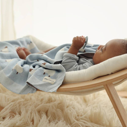 Bleu La La - 100% Luxury Cotton Swaddle Receiving Baby Blanket - Sheep: Baby Blue