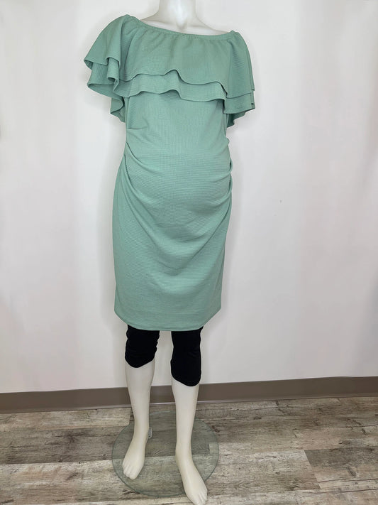 Bump Shoot Rental Dress - Sage Off Shoulder Fitted Maternity
