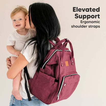 KeaBabies - Original Diaper Bag Backpack, Baby Bags with Changing Pad: Rustic Red