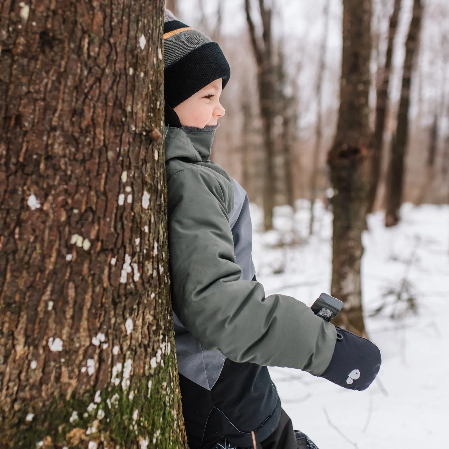 Perlimpinpin - Two Piece Kid Snowsuit - Army Black + Animals
