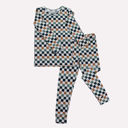 Pip + Phee - 2 Piece Bamboo Sets | LE Prints #4: Multi-check / 2T / Long Sleeves/Long Pants