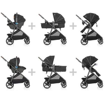 Evenflo Shyft Intuiti+ Travel System featuring Revolve180 LiteMax NXT with SensorySoothe (Dubhan Black)