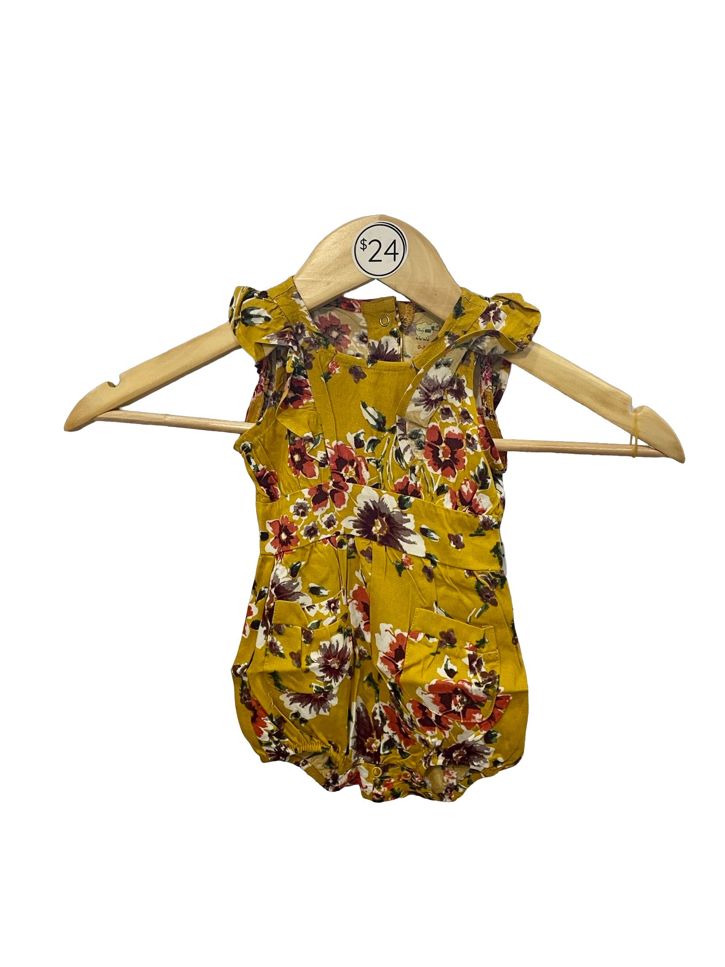 Everly Grey Baby - Linen Romper - Mustard Floral