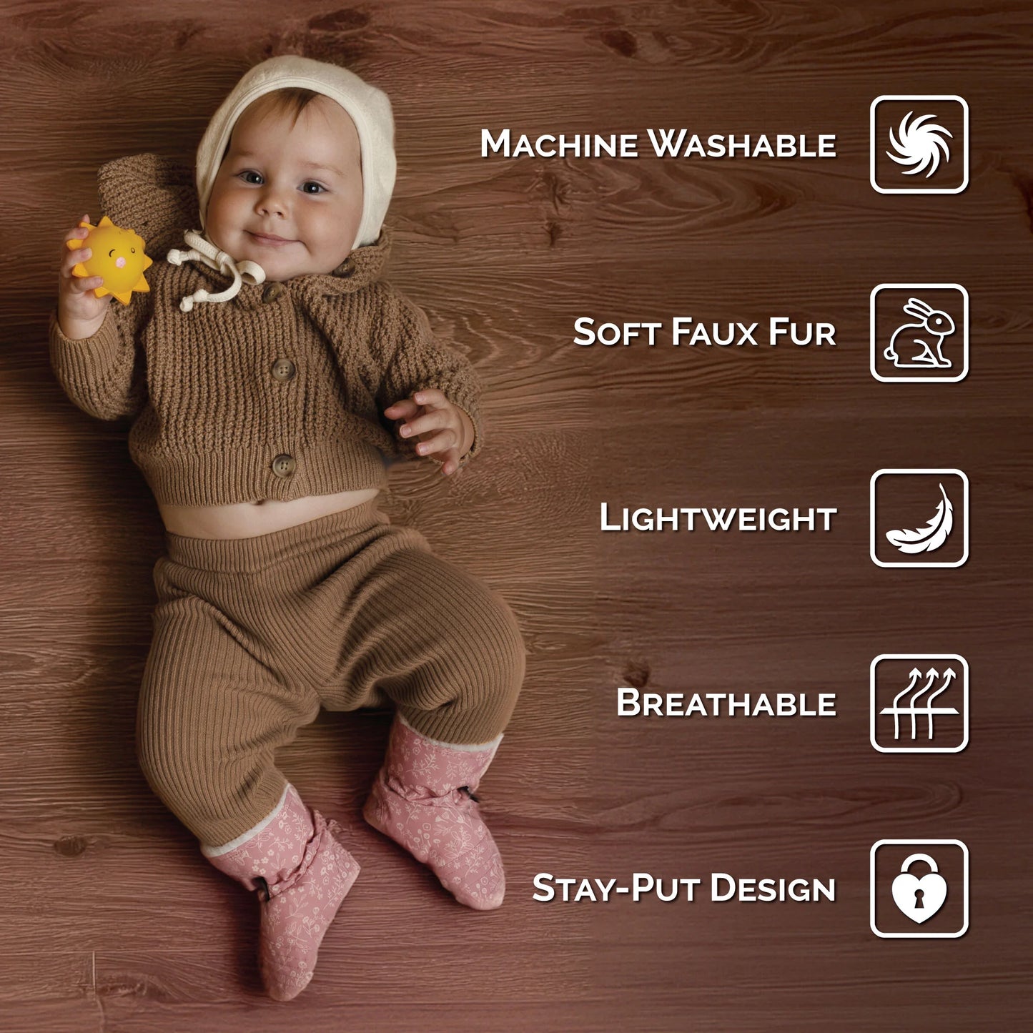 Jan + Jul - Stay Put Winter Baby Booties - Pink Rainbow