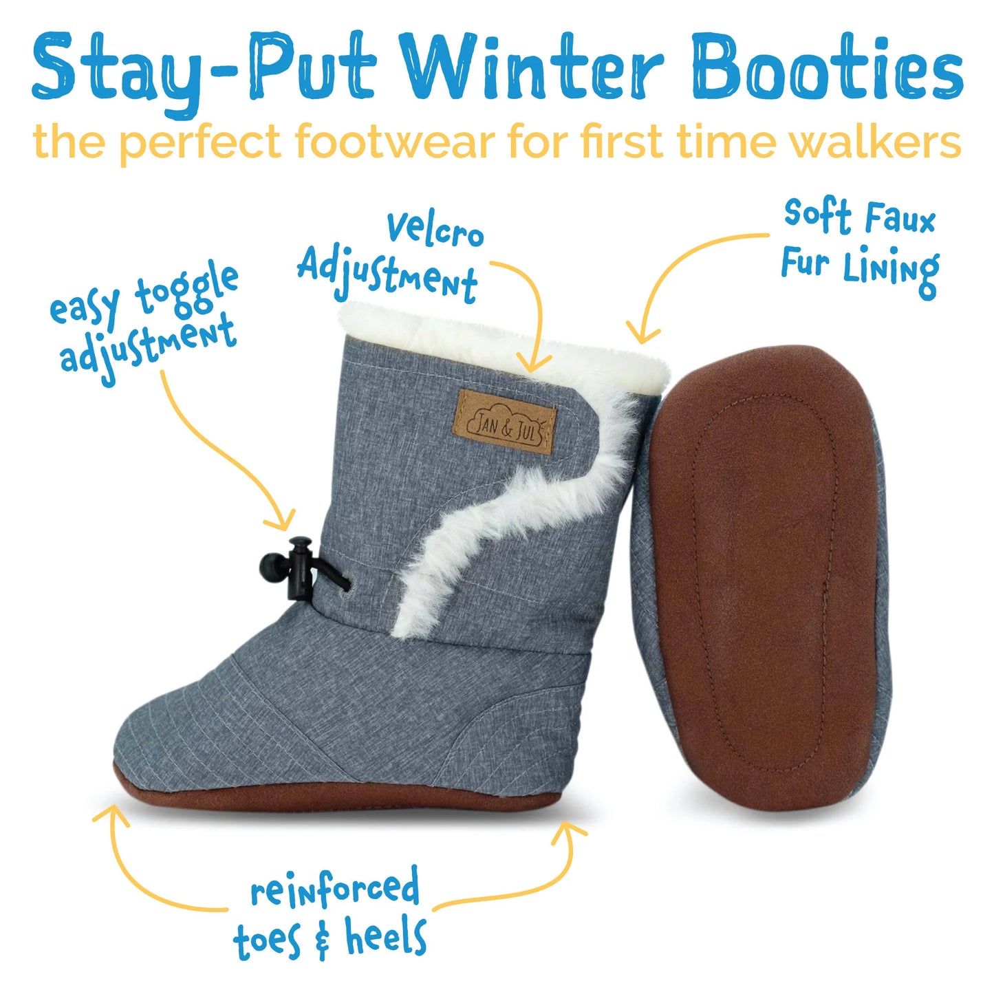 Jan + Jul - Stay Put Winter Baby Booties - Heathered Grey