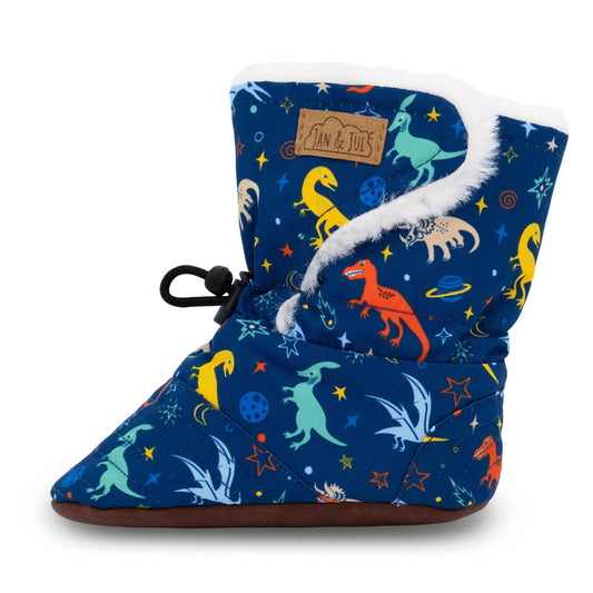 Jan + Jul - Stay Put Winter Baby Booties - Space Dinos