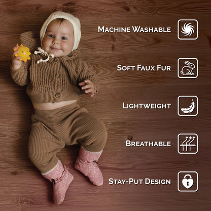 Jan + Jul - Stay Put Winter Baby Booties - Pink Rainbow